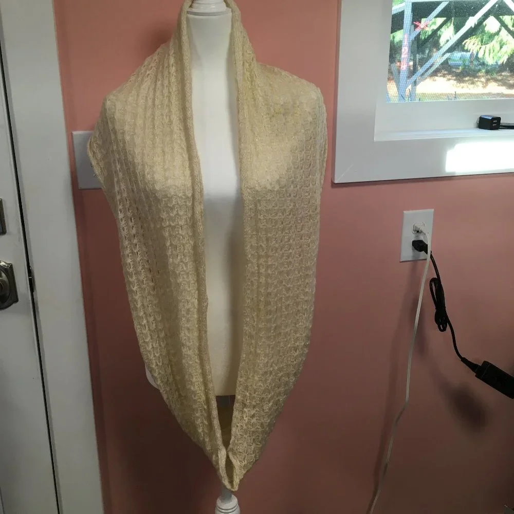 Cream with Gold Metallic Threads Knit Infinity Scarf
